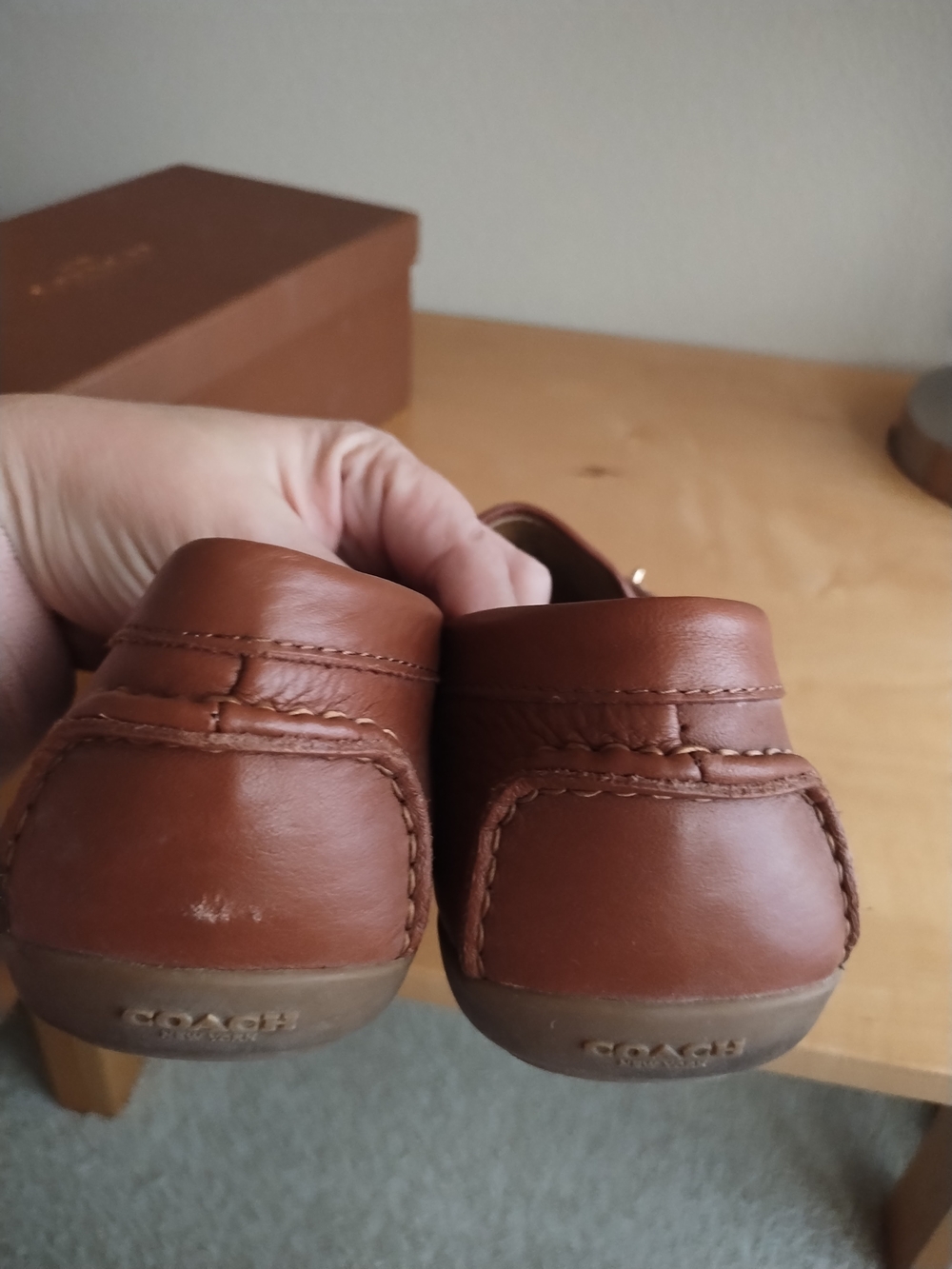 Coach Saddle Brown Leather Loafers with Gold-Tone Accent - Picture 3 of 9